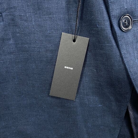 Sene Studio Blazer Jacket Mens 52R Blue Single Breasted Linen Formal - Picture 5 of 15